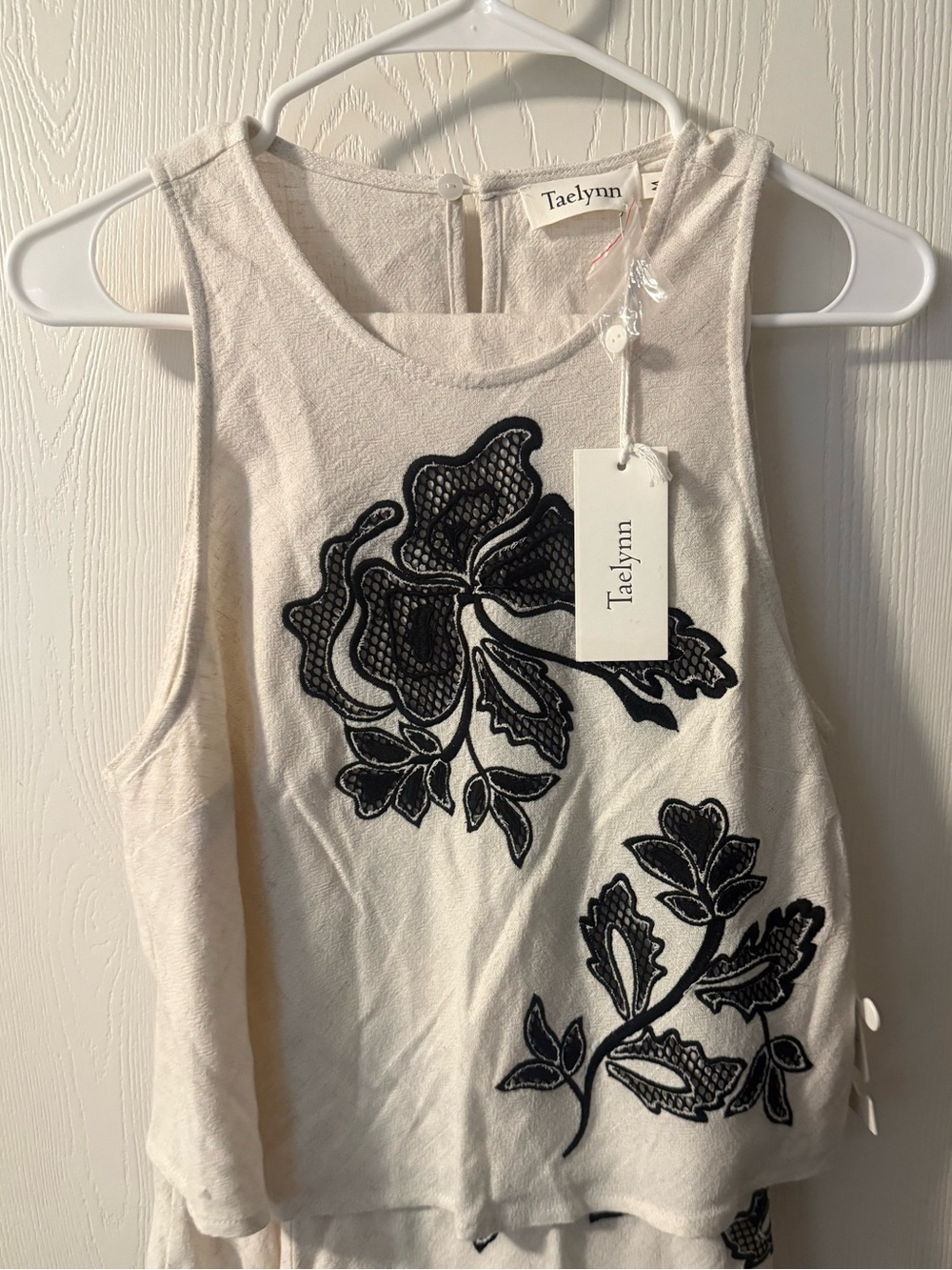 Mango Cream Tank Top with Black Floral Applique